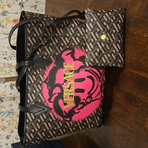 Versace Pink and Black Tote Bag